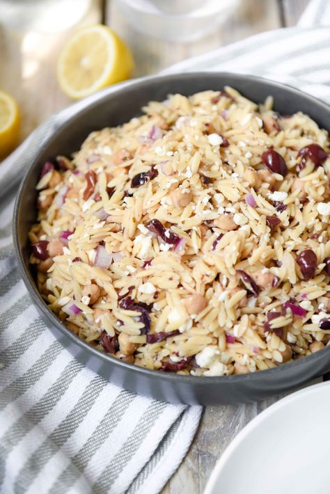 Orzo Olive Salad — PoppiesandProsecco Salad With Orzo, Onion Bites, Simple Pasta Salad, Easy Macaroni Salad, Simple Pasta, Olive Salad, Sweet Potato Black Beans, Black Bean Salad, Simple Salad