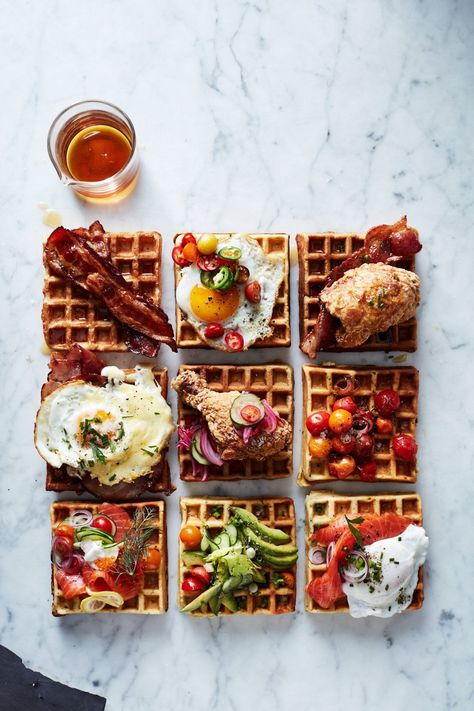 Savory Waffle Recipe, Waffle Shop, Savory Waffles, Waffle Maker Recipes, Waffle Bar, Breakfast Waffles, Waffle Mix, Maple Bacon, Chicken And Waffles