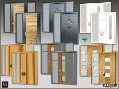 Download Front Doors for Sims 4 at ModsHost NOW! 6 front doors in 2 sizes #doors #objects #sims #videogames #mods #sims4cc #gaming Sims 4 Garage Door Cc, Sims 4 Windows And Doors Cc, Sims 4 Door Cc, Mod For Sims 4, Hallway Door, Play Sims 4, Cc Furniture, Double Front Doors, Play Sims