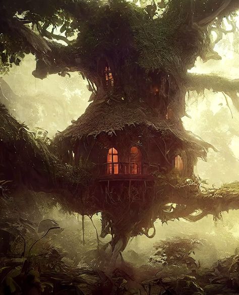 Druid Grove Fantasy Art, Druid House, Druid Grove, Dnd House, Dnd Druid, Fantasy Houses, Fantasy House, Fantasy Landscape, Surrealism