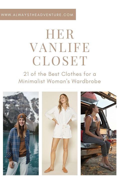 What are the best clothes for vanlife?  What does a woman's minimalist closet look like?  Read about my favorite versatile garments in my van! #vanlife #vanlifediaries #vancrush #campervan #homeonwheels #vanconversion  #vanlifeproject #campervanliving #vanlifeadventures #camperlife #sprintervan Capsule Wardrobe For Rv Living, Vanlife Capsule Wardrobe, Van Life Fashion, Van Life Outfits For Women, Van Life Capsule Wardrobe, Van Life Clothes, Van Life Closet, Van Life Wardrobe, Campervan Outfit