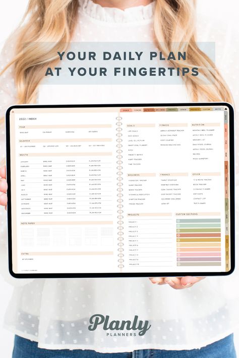 If something is easy to use, you're more likely to use it right? Our digital planners have an awesome Index Page where you are a click or two away from every other page in the planner. And in the top two corners are a little home symbol, so no matter which page you're on, you can easily get back to the Index Page. Home Symbol, Work Habits, Step Counter, Work Efficiency, Long Term Goals, Index Page, Daily Plan, Planner Ideas, Digital Planners