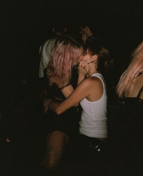 Aesthetic Couples Biting, Party Lesbian Couple Aesthetic, Lumberjack Lesbian Aesthetic, Lets Make Out Aesthetic, Masc Fem Couple Wlw, Couple At A Party, Dark Sapphic Aesthetic, Dark Wlw Aesthetic, Grunge Love