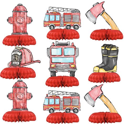 PRICES MAY VARY. FIRETRUCK PARTY SUPPLIES: Celebrate your child's birthday or a baby shower with our delightful Firetruck Party Decorations. These Firetruck-themed decorations add a touch of whimsy and uniqueness to your event, creating wonderful memories for the big day. AMPLE QUANTITY AND PERFECT SIZES: You'll receive a set of 12 Baby Shower Table Centerpieces. These adorable Fireman Honeycomb Centerpieces can be effortlessly mixed and matched with other Firetruck Party Decorations, ensuring y Fire Truck Party Favors, Firetruck Party Favors, Fireman Baby Showers, Truck Party Favors, Baby Shower Table Centerpieces, Fireman Party, Firetruck Birthday Party, Fire Truck Party, Fireman Birthday