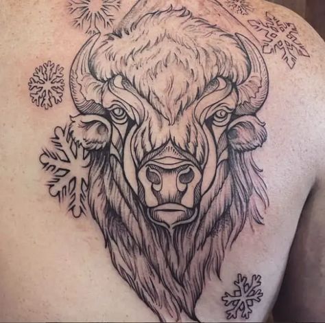 50 Beautiful Bison Tattoo Designs With Meanings For Animal Lovers - Tattoo Twist Bison Tattoo Ideas For Women, Bison Head Tattoo, White Buffalo Tattoo, Buffalo Tattoo Feminine, Buffalo Head Tattoo, Traditional Buffalo Tattoo, Yellowstone Tattoo, Bison Skull Tattoo, Bison Tattoo Ideas