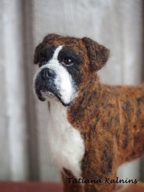 Needle Felted Boxer Dog, Felt Boxer Dog, Clay Nose, Felt Puppets, Pet Parade, Felted Dog, Modern Folk Art, Needle Felted Cat, Wool Felt Projects