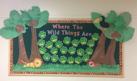 Beginning of the year bulletin board for our jungle themed school. Welcome To The Jungle Bulletin Board, Jungle Bulletin Boards, Safari Classroom, Planning School, Diy Patio Pavers, Preschool Planning, Patio Pavers, Chicka Chicka, School Doors