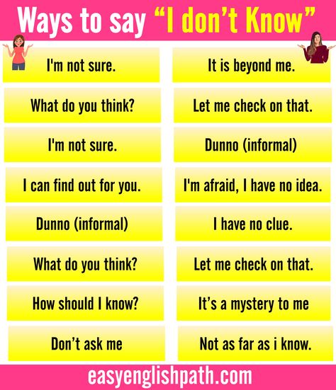 50 Different Ways to Say “I Don’t Know” in English. Other Ways to Say I Don't Know in English Ways To Say Said, Other Ways To Say, Say Word, Good Vocabulary Words, Good Vocabulary, English Vocabulary Words Learning, Book Writing Tips, English Vocabulary Words, I Don T Know