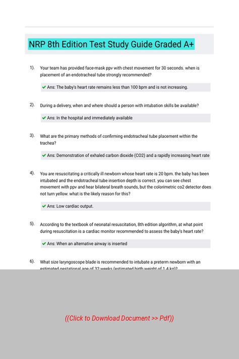 NRP 8th Edition Test Study Guide Graded A 
 Follow Link above to Download the document (pdf) Nrp Study Guide, Nursing Courses, Finance Education, Respiratory Therapy, Liberty University, Student Hacks, Essay Writing Tips, Nursing Study, Good Essay