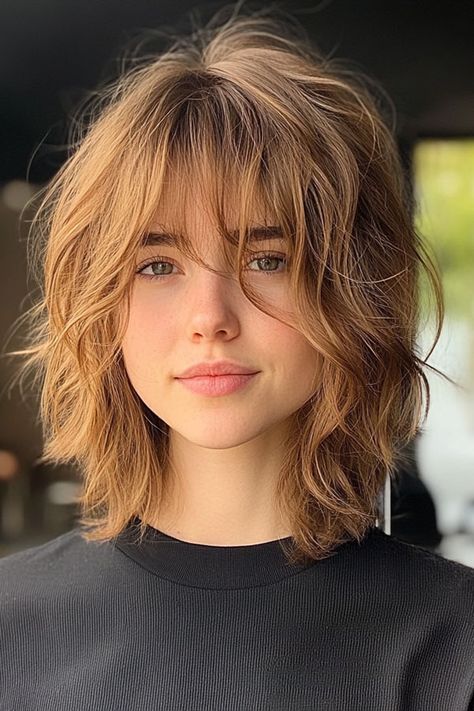 Beachy Waves Shag with Casual Bangs Tousled Layers, Blonde Fringe, Messy Bangs, Hairstyles For Seniors, Cortes De Cabello, Bob Haircut Curly, Shag Haircuts, 50 Hair, Natural Highlights