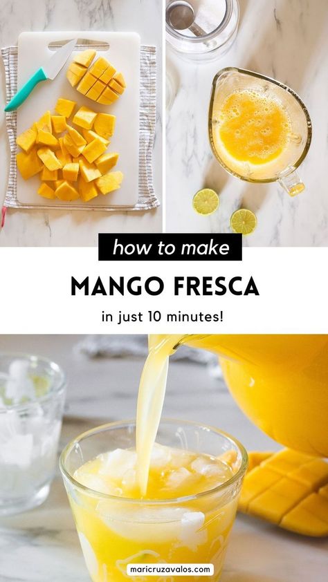 collage of agua de mango preparation with text overlay