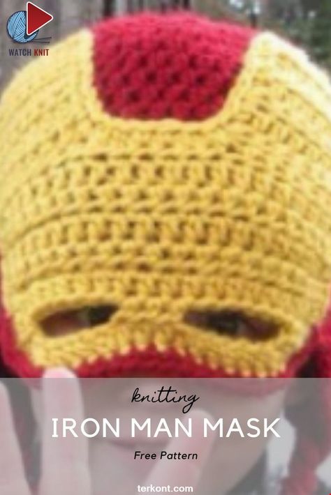 Iron Man Mask, Crochet Mask, Crochet Baby Hat Patterns, Hat Patterns Free, Crochet Kids, Crochet Faces, Baby Hat Patterns, Halloween Crochet Patterns, Crochet Hats Free Pattern