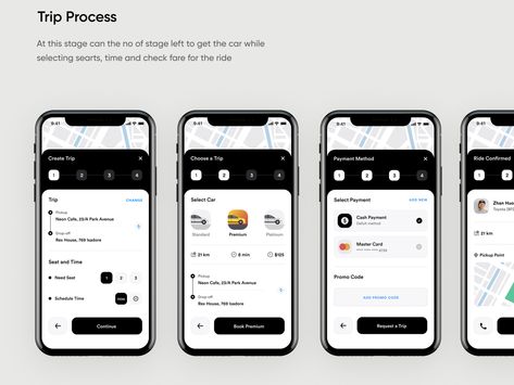 Ride Share App Design Casestudy by Dibbendo Pranto 🚀 on Dribbble Ride App, Ui Ux 디자인, Taxi App, Mobile App Design Inspiration, Black App, App Interface Design, App Design Inspiration, App Interface, Ui Design Inspiration