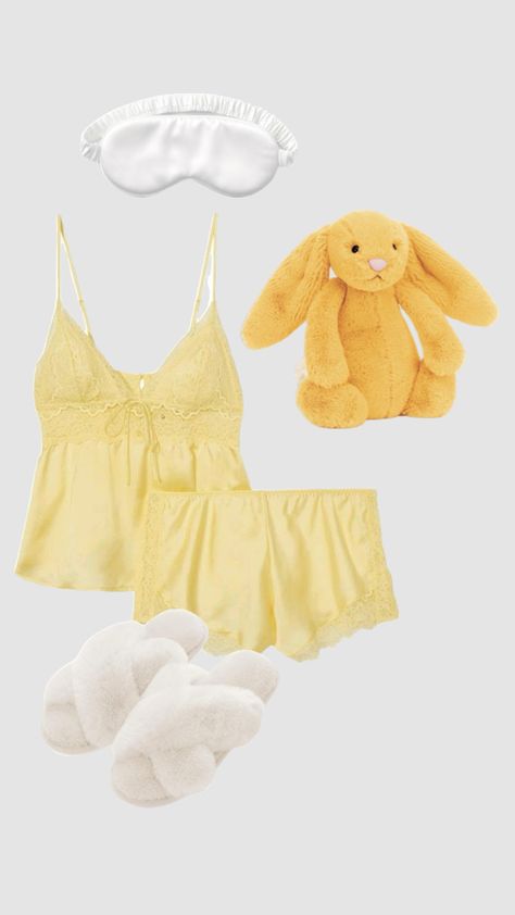 Matching yellow pajama set with jellycat #outfitinspo #asesthetic #pajmas #jellycat Yellow Pajamas, Pajama Set, Pajamas, Outfit Inspo, Yellow