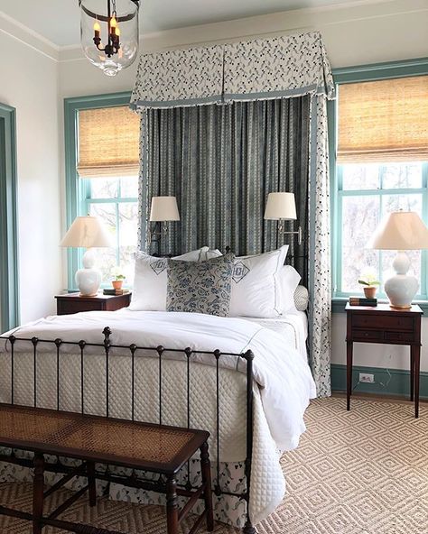 Another favorite bedroom at the Southern Living Idea House. So many gorgeous bedrooms. I was in heaven. . . . . . #blueandwhitehome #southernlivingmagazine #southernlivingideahouse #guestbedroom #interiorsforyou #bedroomideas #custombedding #beddingideas Calming Paint Colors, Southern Living Idea House, Design Ložnic, Southern Living Magazine, Southern Living Homes, Relaxing Bedroom, Best Paint Colors, Southern Homes, Bedroom Paint Colors