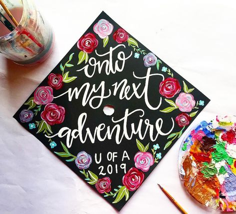 Lauren Law on Instagram: “Now this one is my favorite!- me after every grad cap I paint😆😆❤️ • • • #paintedcap #paintedgradcap #graduationcap #handlettering #gradcap…” Painted Peony, Grad Cap Topper, Grad Cap, Graduation Cap, 3 Weeks, Hand Lettering, With Love, A Photo, Hand Made