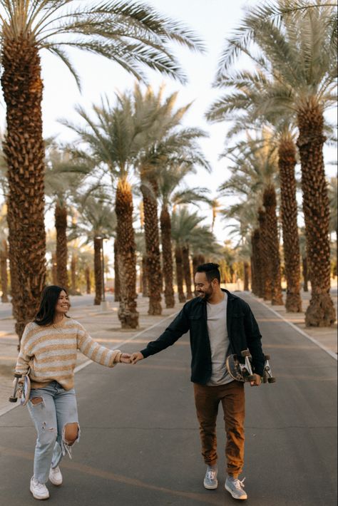 Palm Springs Couples Photoshoot, Palm Tree Couple Photoshoot, Palm Tree Engagement Photos, Palm Tree Pictures, California Palm Trees, Skateboard Photography, Cute Engagement Photos, Scenery Photos, Palm Spring