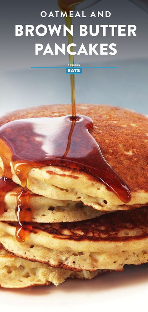 These aren't the easiest oatmeal pancakes, but they're damn good ones. Toasted oats, browned butter, tangy buttermilk, and a texture so light and fluffy it makes clouds nervous about keeping their jobs. They're oatmeal and brown butter pancakes, and they're your new go-to brunch. Easy Oats Pancake Recipe, Brown Butter Pancakes, Butter Pancake Recipe, Oat Flour Buttermilk Pancakes, Oatmeal Buttermilk Pancakes, Oatmeal Pancakes Easy, Brown Sugar Buttermilk Waffles, Butter Pancakes, Breakfast Burritos Frozen