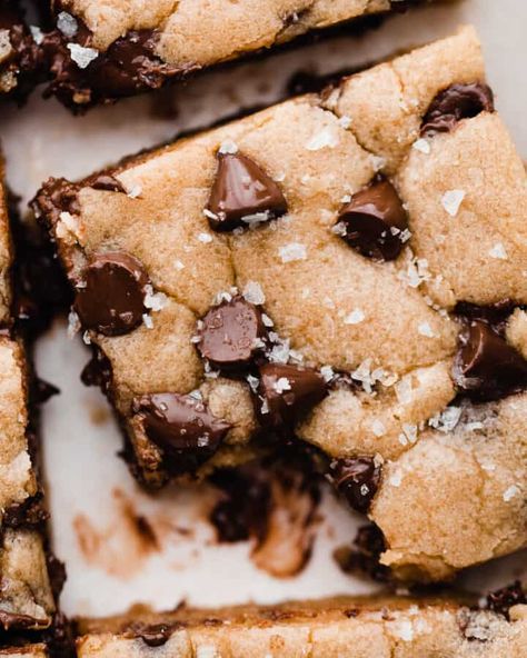 Recipes - Blue Bowl Easy Dessert Bars, Brown Butter Chocolate Chip, Brown Butter Cookies, Gooey Chocolate Chip Cookies, Dinner Desserts, Brown Butter Chocolate Chip Cookies, Chocolate Chip Cookie Bars, Bar Recipes, Salted Chocolate