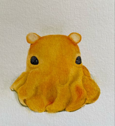 Dumbo Octopus Aesthetic, Cute Octopus Art, Dumbo Squid, Cute Sea Creatures Drawing, Dumbo Octopus Drawing, Clay Sea Creatures, Cute Octopus Drawing, Marine Watercolor, Squid Drawing