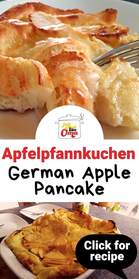 German Apple Pancake Recipe Easy, German Pancakes With Apples, Apple Oven Pancake, Apple German Pancake, Inside Out German Cottage Pie 12 Tomatoes, German Apple Recipes, Pancake Supper Ideas, Apple Pancakes German, Quick And Easy German Recipes