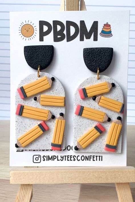 Back To School Polymer Clay Earrings, Back To School Earrings, Teacher Clay Earrings, Clay Embroidery, Clay Products, Teacher Earrings, Polymer Clay Embroidery, Future Teacher, Clay Polymer