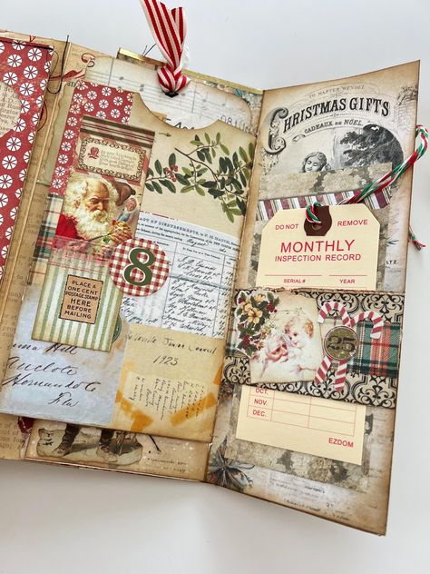 Holiday Junk Journal, Christmas Junk Journal Ideas, Junk Journal Christmas, Christmas Paper Craft, Old Book Crafts, Journal Making, Christmas Ephemera, Christmas Journal, Christmas Paper Crafts