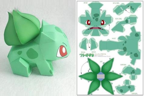 Pokemon Papercraft, Papercraft Pokemon, Bulbasaur Pokemon, Kartu Pokemon, Vika Papper, Pokemon Bulbasaur, Pokemon Diy, Pokemon Craft, Paper Toys Template