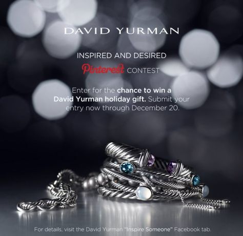 David Yurman Pinterest Contest. Re-Pin your favorite piece of jewelry from our Inspired and Desired board with a message about why it inspires you. Tag your pin with #DYINSPIRATION David Yurman Mens, Pinterest Contest, General Ideas, David Yurman, Holiday Gifts, Rings For Men, My Style, Gifts