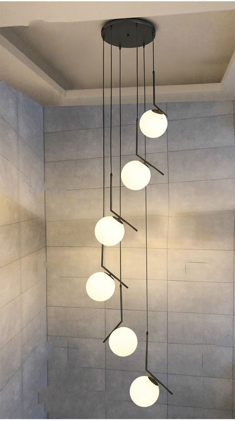 Mezzanine Lighting, Minimal Chandelier, Suspended Ceiling Lights, Duplex Villa, Hotel Chandelier, Spiral Stair, Cheap Pendant Lights, Dropped Ceiling, Lamp Ceiling