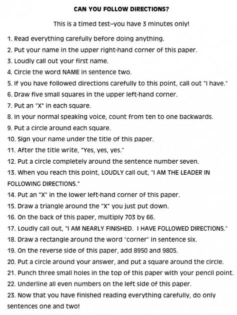 Directions Test, Substitute Teaching, Why Read, Most Asked Questions, Following Directions, Listening Skills, Beginning Of School, Future Classroom, Teaching Classroom
