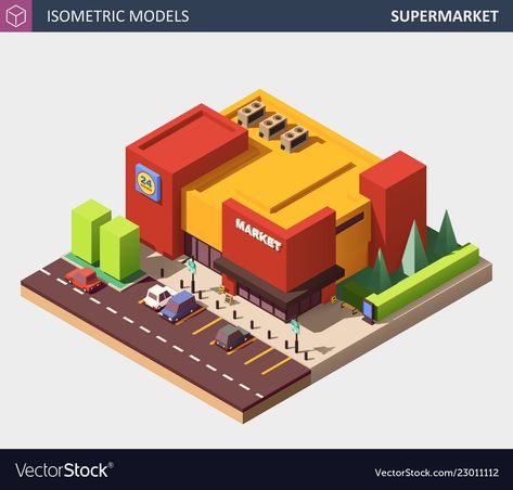 Supermarket Illustration, Supermarket Building, Cars Illustration, Graphic Design Portfolio Cover, Grocery Supermarket, Illustrator Design Tutorial, Rumah Minecraft, Building Illustration, Minecraft City