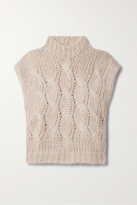 Lupetto cropped metallic cable-knit sweater Cable Knit Sweater Pattern, Cropped Cable Knit Sweater, Cable Knit Vest, Knit Vest Pattern, Knitted Wit, Cable Sweater, Knit Vest, Knit Fashion, Knitting Stitches