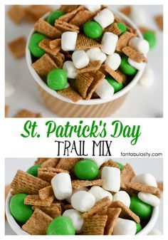 This looks so easy!! St. Patrick's Day Trail Mix from MichaelsMakers Pretty Providence Party Desert, St Patrick Day Snacks, Sant Patrick, Fete Saint Patrick, Green Snacks, St Patrick Day Treats, Gross Food, Food For Kids, St Patricks Day Crafts For Kids