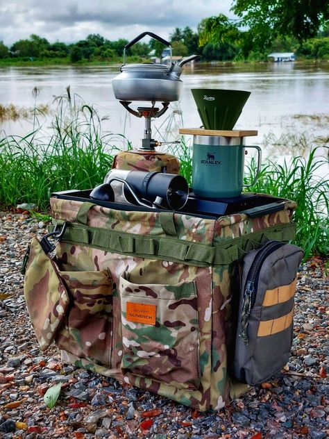 Camping Accessories Gadgets, Coffee Organization, Canoe Camping, Survival Stuff, Outdoor Stove, Camping Ideas, Coffee Station, Camping Survival, Camping Equipment