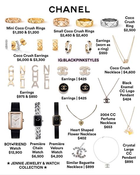 Jennie Jewelry, Capsule Wardrobe Jewelry, Perfume Necklace, J Necklace, Chanel Watch, Chanel Necklace, Jewelry Watch, Crystal Watches, Chanel Earrings