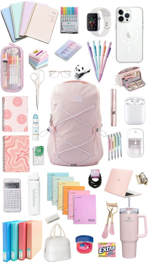 School Bag Organization, School Locker Decorations, Middle School Essentials, School Backpack Essentials, Preppy School Supplies, Girl School Supplies, School Routine For Teens, Pretty School Supplies, School Suplies