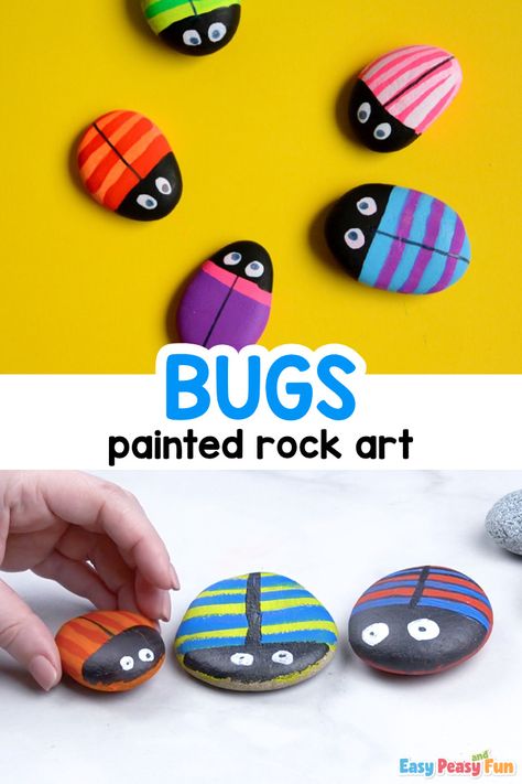 Painted Rock Bugs - Easy Peasy and Fun Rock Bugs, Painting Crafts For Kids, Bugs Preschool, Insect Activities, Insect Crafts, Bug Crafts, Nature Walk, Lady Bugs, Paint Rock