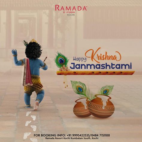 Just the name of Lord Krishna evokes myriad emotions in his devotees. May Lord Krishna bless you with immense happiness, health and prosperity. Happy Krishna Janamashtami.      #ramada #ramadahotels #janmashtami #kochi #kerala #hotel #stay #banquets #spaces #venues #meetings Krishna Jeyanthi Celebration, Janmashtami Creative Ads For Real Estate, Ayurvedic Logo, Names Of Lord Krishna, Body Logo Design, Navratri Devi, Navratri Devi Images, Healthcare Ads, Body Logo