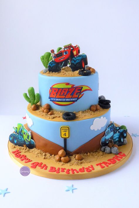 Blaze Birthday Party Ideas Cakes, Tyre Decorations, Blaze The Monster Machine Cake, Cake Blaze Monster Machine, Blaze And Monster Machine Cake, Blaze Cakes For Boys, Birthday Cake For Boys 4th, Blaze And The Monster Machines Birthday Cake, Blaze Monster Machine Cake