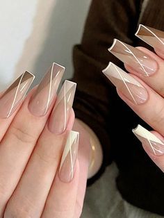 Top 5 Nail Shapes: Finding the Perfect Fit for You - Fashion Tips Tricks Lines Nail Designs Simple, French Nails With Line Design, Long French Nails Ideas, Brown Nails White Design, Nails Line Art, Brown And White Nails, French Tip Coffin Nails, Nails With White, Line Nail Art