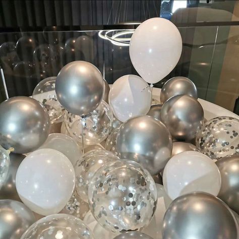 White Silver Balloons, Silver Balloons, Silver Balloon, Silver Party, Sequin Wedding, Birthday Party Balloon, Bubble Balloons, Transparent Paper, Hens Night