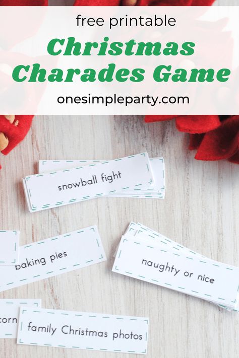 Looking for a fun Christmas party game to play this holiday season? Check out these Free Printable Christmas Charades. Complete with 36 Christmas Charade ideas. Everything you need to get the fun going this Christmas season. #freeprintablechristmascharades #christmascharades #christmascharadideas Free Christmas Party Games For Adults, Christmas Charades Ideas, Christmas Games Free Printable, Christmas Games For Family Funny Free Printable, December Event Ideas, Christmas Cherades, Christmas Games Funny, Christmas Charades For Adults, Holiday Charades For Adults