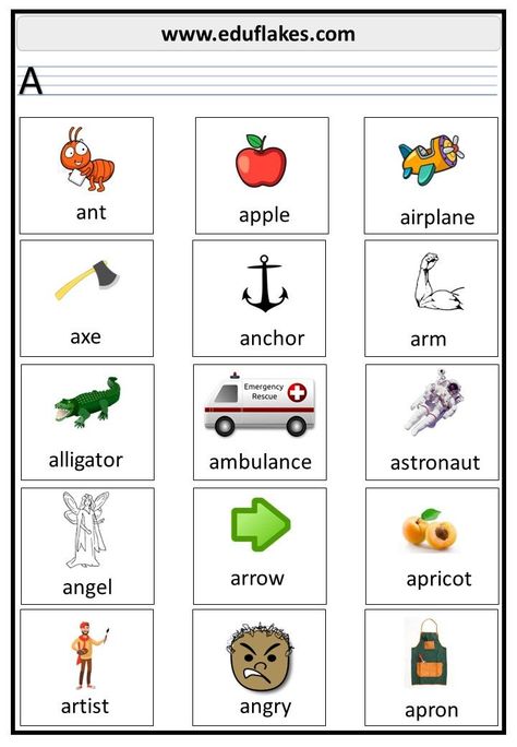 Kindergarten - Words starting with letter A Things That Begin With The Letter A, Letter A Words And Pictures, Things Start With Letter A, Alphabet Photos Letters Pictures, A Words For Preschool, Words That Start With A, Words With Letter A, Letter A Pictures, Words Starting With A