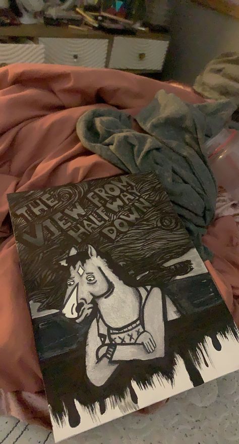 Bojack Horseman The View From Halfway Down, Bojack Horseman Black And White, The View From Halfway Down, Bojack Horseman Painting, Bojack Horseman Drawing, Drawing Black And White, Health Art, Sketchbook Inspo, Ur Mom