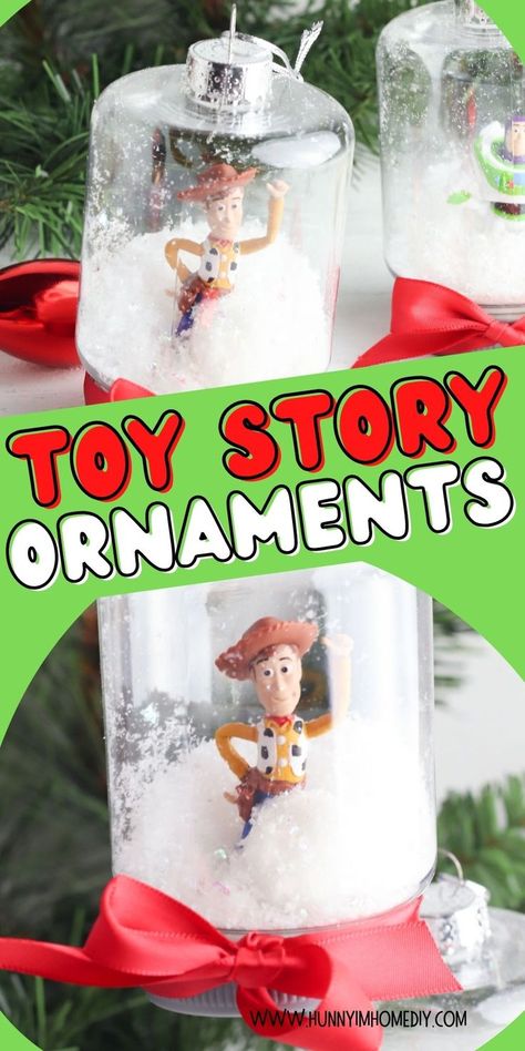 Buzz Lightyear and Woody Toy Story snow globe ornaments Toy Story Ornaments, Crafts For Kids Easy Christmas, Preschool Christmas Ornaments, Dollar Tree Toys, Disney Ornaments Diy, Toy Story Christmas, Ornaments Simple, Disney Crafts For Kids, Christmas Ornaments Diy Kids