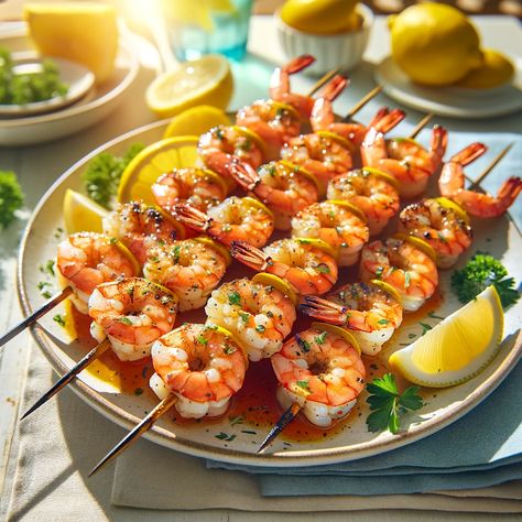 Cooking up Joy - Made with love: Grilled Shrimp Skewers with Lemon and Garlic Shrimp Food Photography, Shrimp Photography, Spicy Garlic Shrimp, Shrimp Food, Grilled Shrimp Skewers, Marinated Shrimp, Food Pic, Shrimp Skewers, Food Artwork