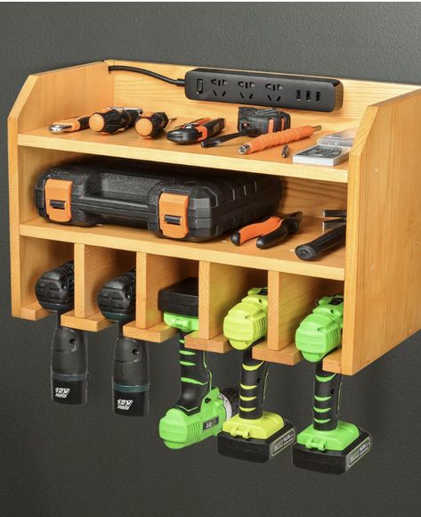 Drill Charging Station, Officine In Garage, Drill Storage, Basement Workshop, Power Tool Organizer, Drill Holder, Power Tool Storage, Garage Tool Organization, Garage Tool Storage