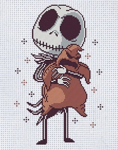 Jack Skellington And Oogie Boogie, Disney Cross Stitch Patterns, Halloween Cross Stitch Patterns, Motifs Perler, Halloween Cross Stitches, Tapestry Crochet Patterns, Disney Cross Stitch, Cross Stitch Bookmarks, Pixel Pattern