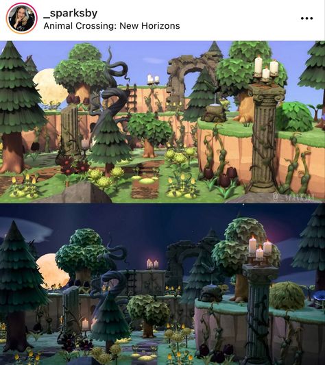 Acnh Dark Aesthetic, Acnh Black Flowers, Acnh Scary Forest, Haunted Forest Animal Crossing, Dark Forest Acnh Island, Animal Crossing Dark Island, Dark Forest Animal Crossing, Acnh Island Designs Witchy, Acnh Island Designs Dark